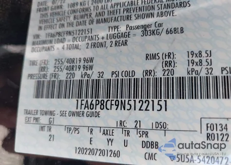 2022 Ford Mustang Gt Fastback from USA, damaged, VIN 1FA6P8CF9N5122151